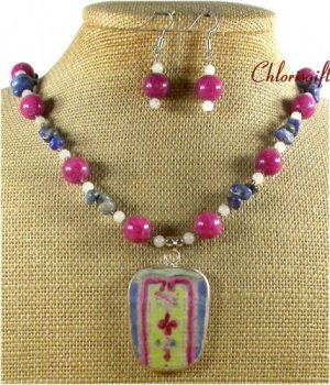 POTTERY SHARD JADE NECKLACE/EARRINGS SET