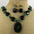 BLACK GREEN AGATE MALACHITE NECKLACE/EARRINGS SET