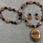TIGER EYE BROWN AGATE CRYSTAL NECKLACE/EARRINGS SET