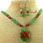 BRAZILIAN AGATE GREEN JADE NECKLACE/EARRINGS SET