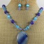 BLUE AGATE CAT EYE JADE NECKLACE/EARRINGS SET