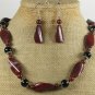 BACCIATED JASPER BLACK AGATE NECKLACE/EARRINGS SET