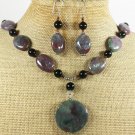 FANCY JASPER & BLACK AGATE NECKLACE/EARRINGS SET