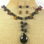 NATURAL BLACK AGATE TIGER EYE NECKLACE/EARRINGS SET