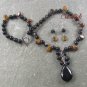 NATURAL BLACK AGATE TIGER EYE NECKLACE/EARRINGS SET