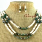 FANCY JASPER & FRESH WATER PEARL NECKLACE/EARRINGS SET
