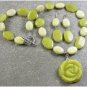 OLIVE JADE ROSE & BUTTER JADE NECKLACE/EARRINGS SET