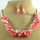 PINK CORAL & FRESH WATER PEARL NECKLACE/EARRINGS SET