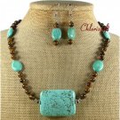 TURQUOISE TIGER EYE NECKLACE/EARRINGS SET