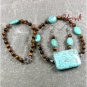 TURQUOISE TIGER EYE NECKLACE/EARRINGS SET