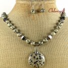 DALMATIAN JASPER BLACK AGATE NECKLACE/EARRINGS SET