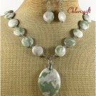 NATURAL LOTUS JASPER NECKLACE/EARRINGS SET