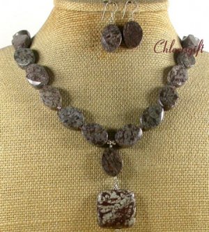 NATURAL COFFEE FLOWER JASPER NECKLACE/EARRINGS SET