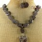 NATURAL COFFEE FLOWER JASPER NECKLACE/EARRINGS SET
