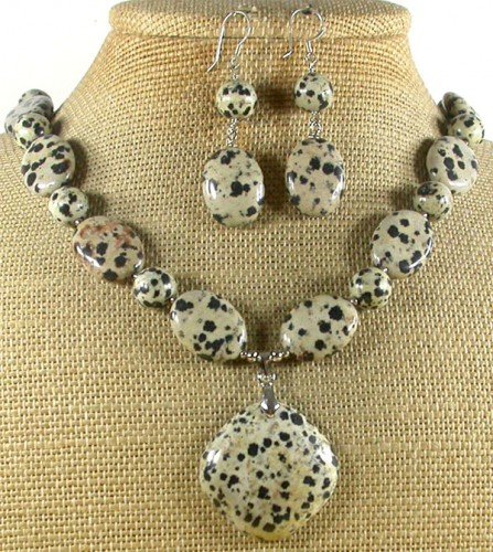 NATURAL DALMATIAN JASPER NECKLACE/EARRINGS SET