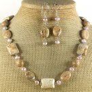 PICTURE JASPER & FW PEARLS NECKLACE/EARRINGS SET
