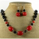 RED CORAL BLACK AGATE NECKLACE/EARRINGS SET