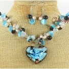 FLOWER LAMPWORK JADE AGATE NECKLACE/EARRINGS SET