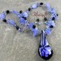 FLOWER LAMPWORK AGATE CAT EYE NECKLACE/EARRINGS SET