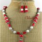 RED CORAL WHITE TURQUOISE NECKLACE/EARRINGS SET