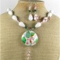 FLOWER CLOISONNE WHITE JADE AGATE NECKLACE/EARRINGS SET