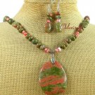 UNAKITE & FRESH WATER PEARLS NECKLACE/EARRINGS SET
