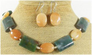 FANCY JASPER YELLOW JADE NECKLACE/EARRINGS SET