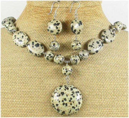 NATURAL DALMATIAN JASPER NECKLACE/EARRINGS SET