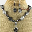 PICASSO JASPER FW BLACK PEARLS NECKLACE/EARRINGS SET