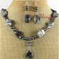 PICASSO JASPER FW BLACK PEARLS NECKLACE/EARRINGS SET