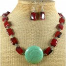 TURQUOISE RED AGATE NECKLACE/EARRINGS SET