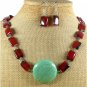 TURQUOISE RED AGATE NECKLACE/EARRINGS SET