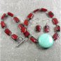 TURQUOISE RED AGATE NECKLACE/EARRINGS SET