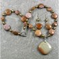 RHYOLITE BROWN AGATE PEARLS NECKLACE/EARRINGS SET
