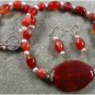 RED CARNELIAN & FW PEARL NECKLACE/EARRINGS SET