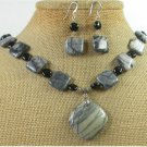 PICASSO JASPER & BLACK AGATE NECKLACE/EARRINGS SET