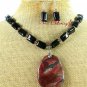 PICTURE JASPER BLACK AGATE NECKLACE/EARRINGS SET