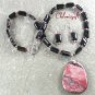 PICTURE JASPER BLACK AGATE NECKLACE/EARRINGS SET