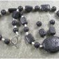 BLACK VOLCANO LAVA FW PEARL NECKLACE/EARRINGS SET
