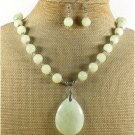 NATURAL SERPENTINE JADE NECKLACE/EARRINGS SET