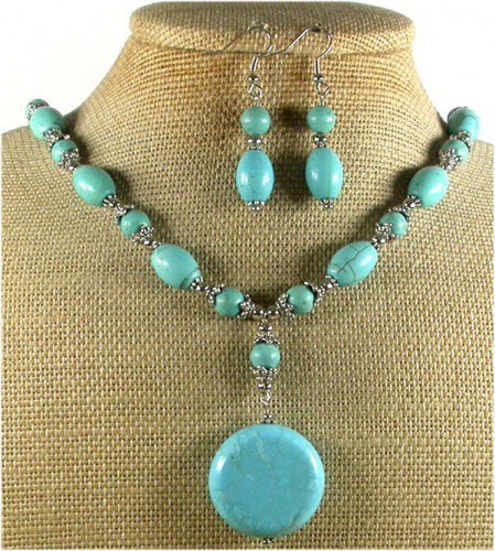 BLUE TURQUOISE NECKLACE/EARRINGS SET