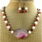 PINK LACE AGATE RED JASPER NECKLACE/EARRINGS SET