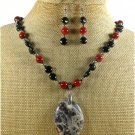 NATURAL BACCIATED JASPER AGATE NECKLACE/EARRINGS SET