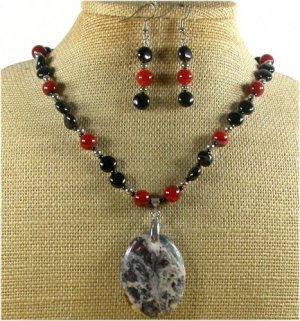 NATURAL BACCIATED JASPER AGATE NECKLACE/EARRINGS SET