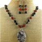 NATURAL BACCIATED JASPER AGATE NECKLACE/EARRINGS SET