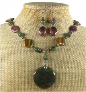 FANCY JASPER TIGER EYE NECKLACE/EARRINGS SET