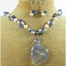 BLUE AGATE SODALITE PEARLS NECKLACE/EARRINGS SET