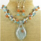 MURANO GLASS JADE QUARTZ PEARLS NECKLACE/EARRINGS SET