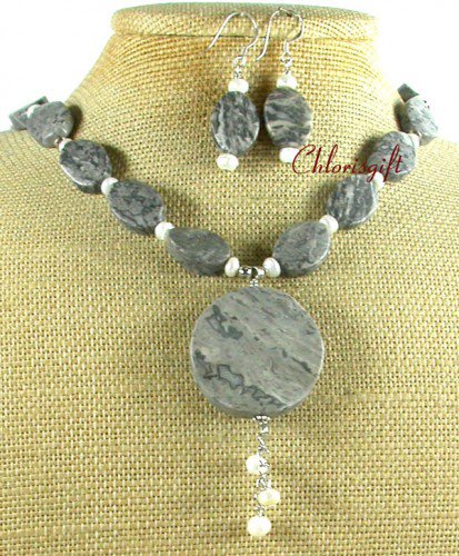 PICASSO JASPER & FW PEARL NECKLACE/EARRINGS SET