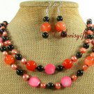ORANGE JADE BLACK AGATE FW PEARL NECKLACE/EARRINGS SET